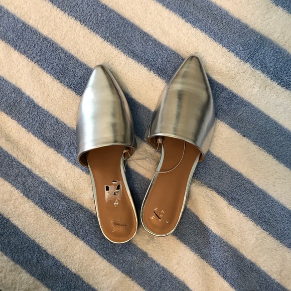 a new day Shoes - A New Day Silver Mules NWOT